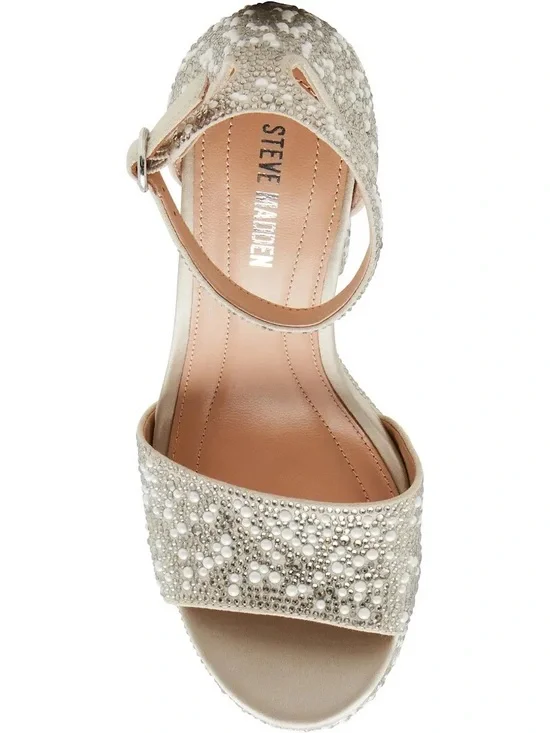 Steve Madden Pearl & Crystal Embellished Platform Sandal in Ivory - Picture 4 of 4